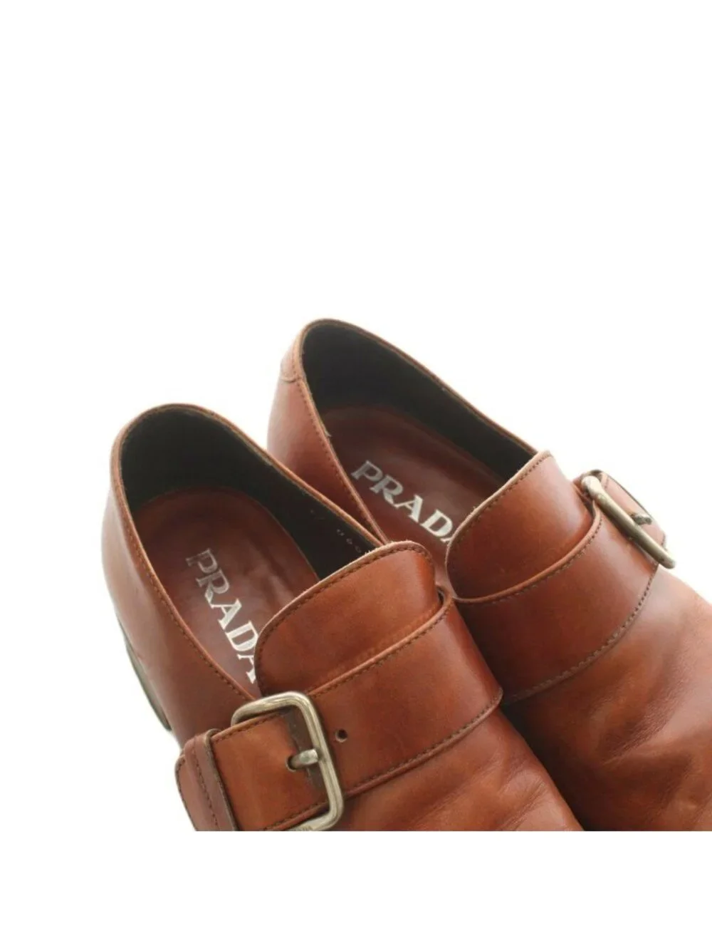 Prada Moccasin Shoes Monk Strap Leather Brown 5
